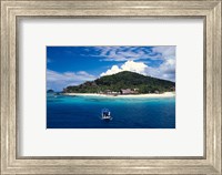 Boat Approaching Castaway Island Resort, Mamanuca Islands, Fiji Fine Art Print