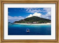 Boat Approaching Castaway Island Resort, Mamanuca Islands, Fiji Fine Art Print