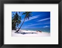 Girl on Beach and Coconut Palm Trees, Tambua Sands Resort, Fiji Fine Art Print