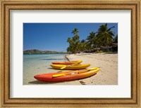 Kayaks on the beach, Plantation Island Resort, Malolo Lailai Island, Mamanuca Islands, Fiji Fine Art Print