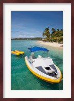Powerboat and banana boat, Plantation Island Resort, Malolo Lailai Island, Mamanuca Islands, Fiji Fine Art Print