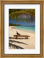 Beach, palm trees and lounger, Plantation Island Resort, Fiji Fine Art Print
