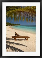 Beach, palm trees and lounger, Plantation Island Resort, Fiji Fine Art Print