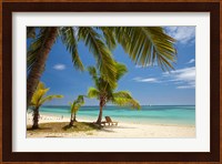 Beach, palm trees and lounger, Plantation Island Resort, Malolo Lailai Island, Mamanuca Islands, Fiji Fine Art Print