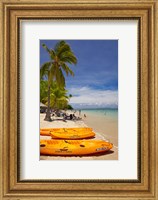 Kayaks and beach, Shangri-La Fijian Resort, Yanuca Island, Coral Coast, Viti Levu, Fiji Fine Art Print