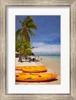 Kayaks and beach, Shangri-La Fijian Resort, Yanuca Island, Coral Coast, Viti Levu, Fiji Fine Art Print