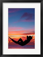 Woman in hammock at sunset, Coral Coast, Viti Levu, Fiji Fine Art Print