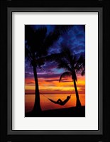 Woman in hammock, and palm trees at sunset, Coral Coast, Viti Levu, Fiji Fine Art Print