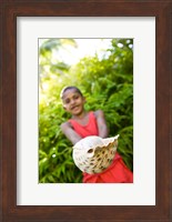 Village boy with large sea shell, Beqa Island, Fiji Fine Art Print