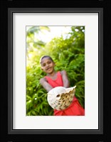 Village boy with large sea shell, Beqa Island, Fiji Fine Art Print