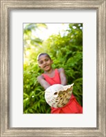 Village boy with large sea shell, Beqa Island, Fiji Fine Art Print