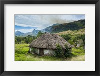 Traditional thatched roofed huts in Navala in the Ba Highlands, Fiji Fine Art Print