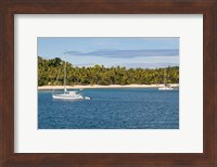 Little sailboat in the blue lagoon, Yasawa, Fiji, South Pacific Fine Art Print