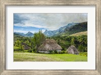 Traditional thatched roofed huts in Navala in the Ba Highlands of Viti Levu, Fiji Fine Art Print
