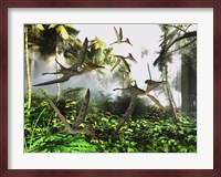 A flock of Pterodactylus reptiles fly over the jungle searching for their next meal Fine Art Print