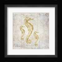 Seahorse Geometric Gold Framed Print