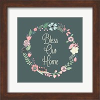 Bless Our Home Floral Teal Fine Art Print
