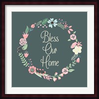 Bless Our Home Floral Teal Fine Art Print