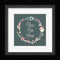 Bless Our Home Floral Teal Fine Art Print