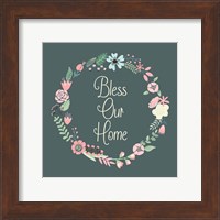 Bless Our Home Floral Teal Fine Art Print