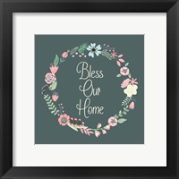Bless Our Home Floral Teal Fine Art Print