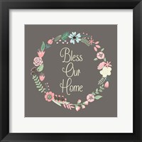 Bless Our Home Floral Brown Fine Art Print