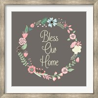 Bless Our Home Floral Brown Fine Art Print