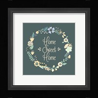 Home Sweet Home Floral Teal Framed Print