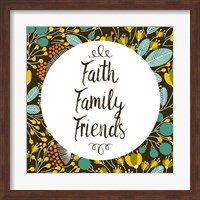 Faith Family Friends Retro Floral Black Fine Art Print