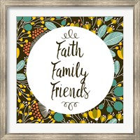 Faith Family Friends Retro Floral Black Fine Art Print