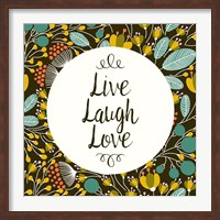 Live Laugh Love Retro Floral Black Fine Art Print