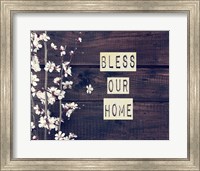 Bless Our Home Flowers on Wood Background Fine Art Print