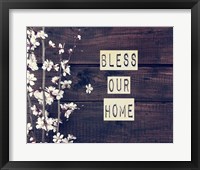 Bless Our Home Flowers on Wood Background Fine Art Print
