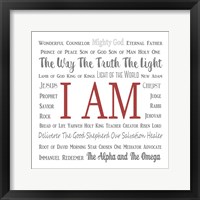 Names of Jesus Square Gray and Red Text Framed Print