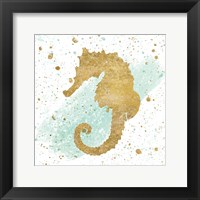 Silver Sea Life Aqua Seahorse Framed Print