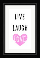 Live Laugh Love - White with Pink Heart Fine Art Print