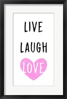 Live Laugh Love - White with Pink Heart Fine Art Print