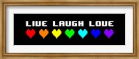 Live Laugh Love -  Black Panoramic with Pixel Hearts Fine Art Print