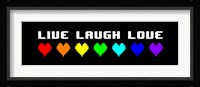 Live Laugh Love -  Black Panoramic with Pixel Hearts Fine Art Print