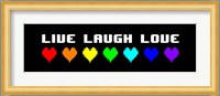 Live Laugh Love -  Black Panoramic with Pixel Hearts Fine Art Print