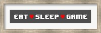 Eat Sleep Game -  Gray Panoramic with Pixel Hearts Fine Art Print