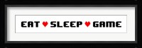 Eat Sleep Game -  White Panoramic with Pixel Hearts Fine Art Print