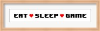 Eat Sleep Game -  White Panoramic with Pixel Hearts Fine Art Print