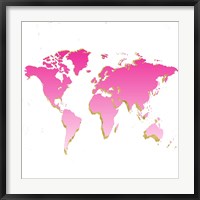World Map Pink & Gold Fine Art Print