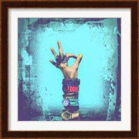 OK! Grunge Halftone Blue Fine Art Print