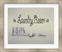 Laundry Room Sign Clothespins Black and White Fine Art Print