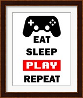 Eat Sleep Game Repeat  - White and Red Fine Art Print