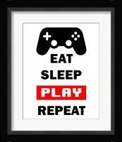 Eat Sleep Game Repeat  - White and Red Fine Art Print