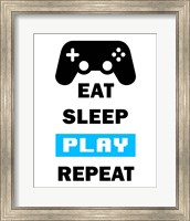 Eat Sleep Game Repeat  - White and Blue Fine Art Print