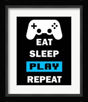 Eat Sleep Game Repeat  - Black and Blue Fine Art Print